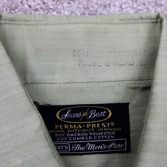 Vintage Sears Best Dress Shirt Mens 15 1/2, 33 Green Perma-Prest Poly/Cotton L/S - Picture 9 of 15